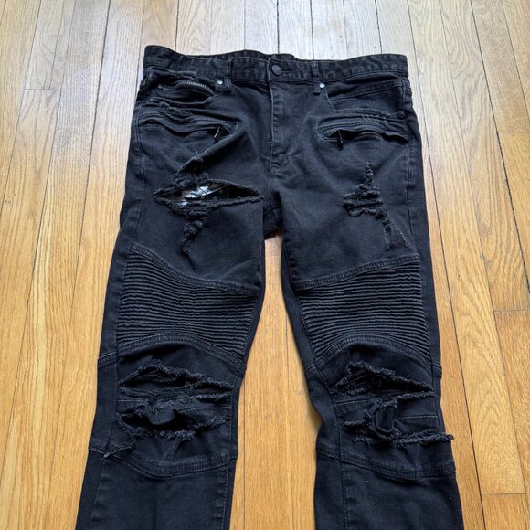 Rockstar Original Size 34 Mens Oscar Black Knee Slit 5 Pocket Straight Fit Jeans - Picture 2 of 15